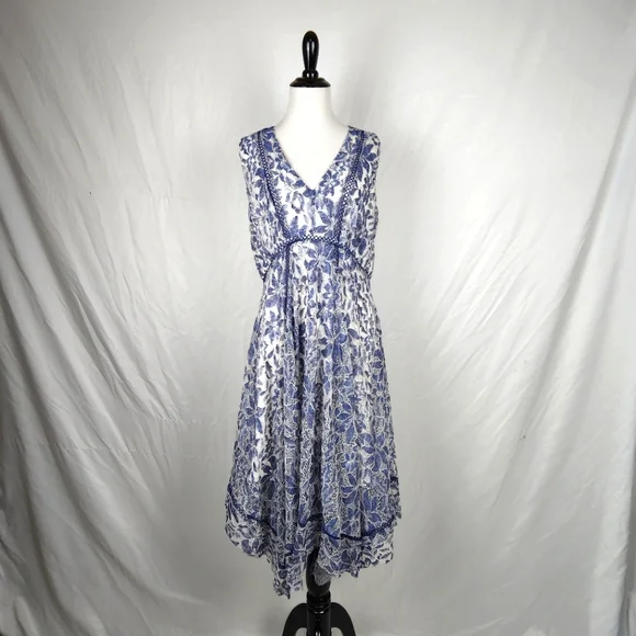 Just...Taylor Dresses | Just Taylor Blue Floral Lace Crochet Royal Core Zip Up Dress, Size Small-Medium | Color: Blue/White | Size: M | Pm-96908957's